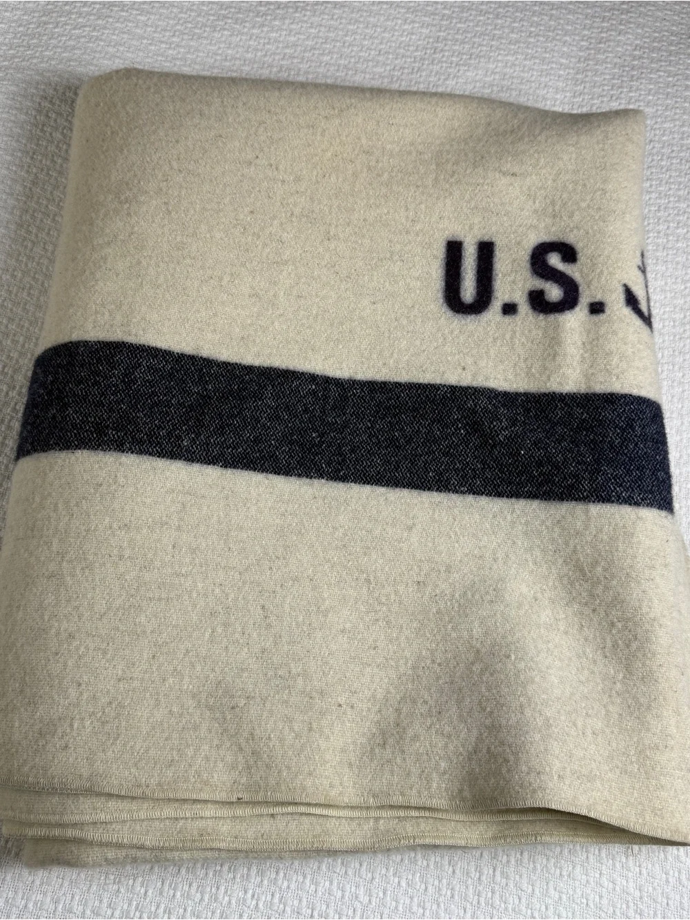 VTG Blanket WWII US Navy Virgin Wool Blue Stripe USA Medical Military Bunk Queen